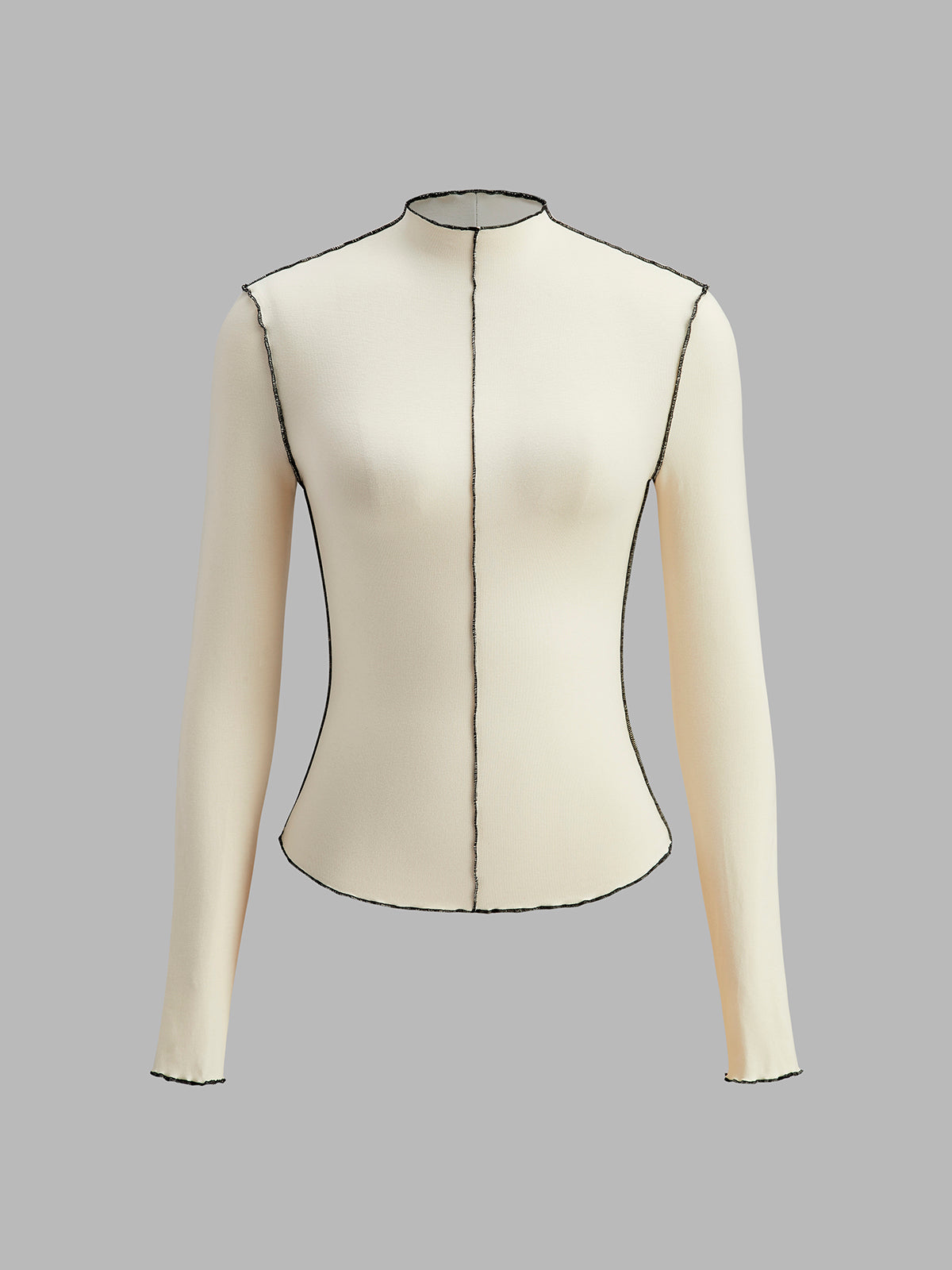 Mock Neck Wave-Piping Jersey Üstü