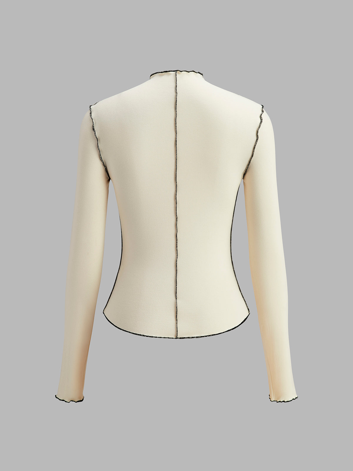 Mock Neck Wave-Piping Jersey Üstü