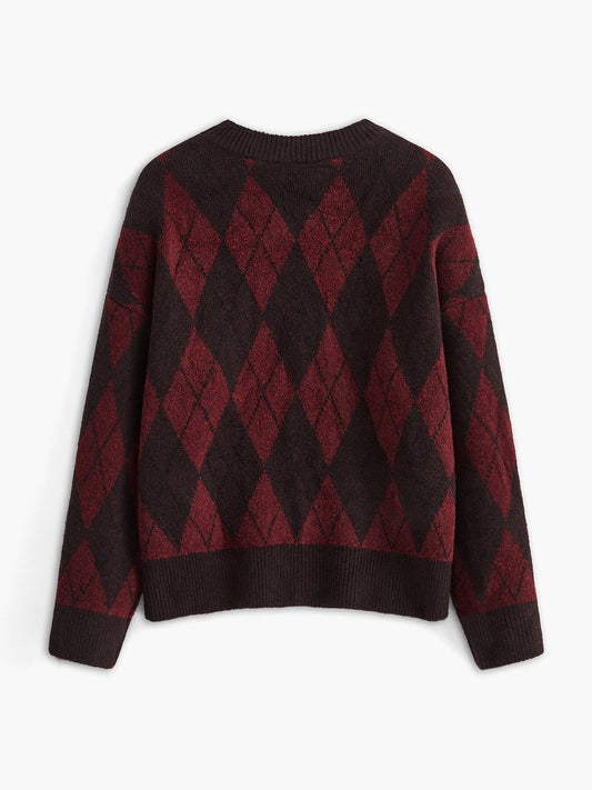 Retro Rhombic-Pattern Sweater