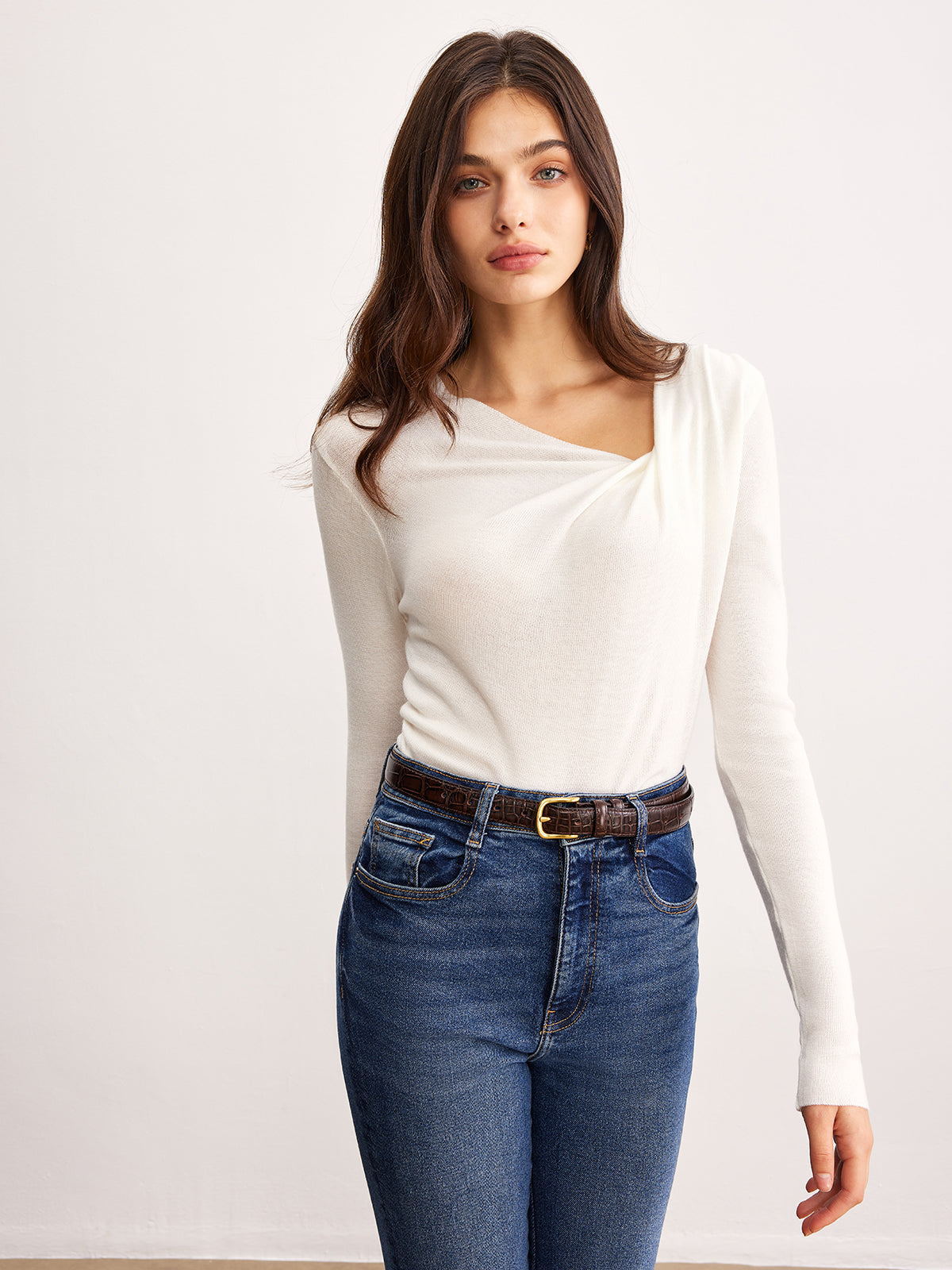 Wool Blend Pleated Knit Blouse