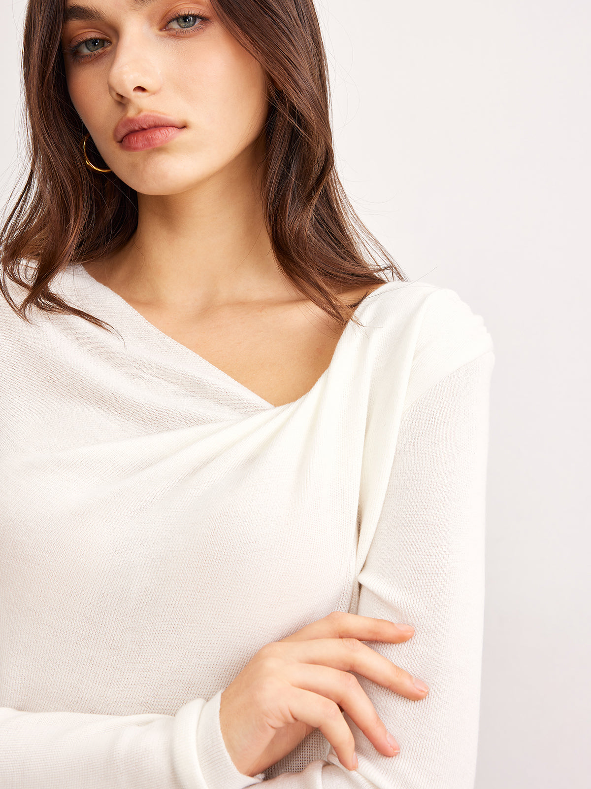 Wool Blend Pleated Knit Blouse