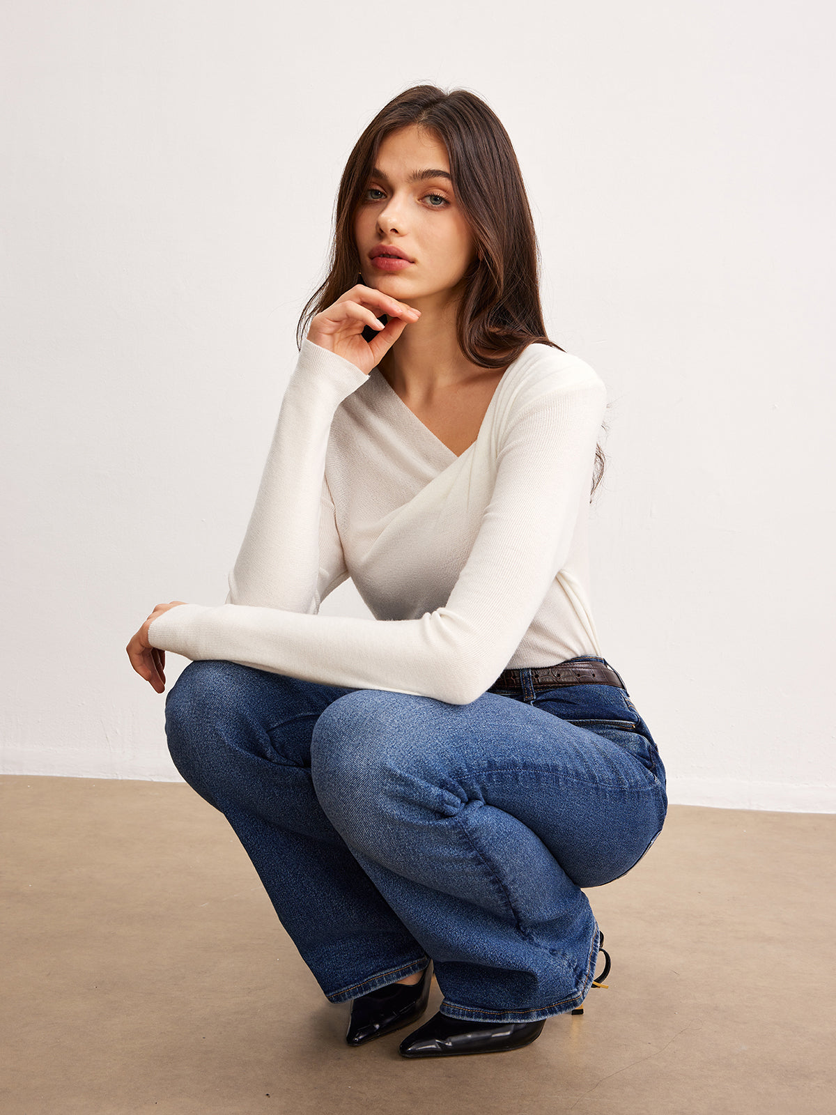 Wool Blend Pleated Knit Blouse