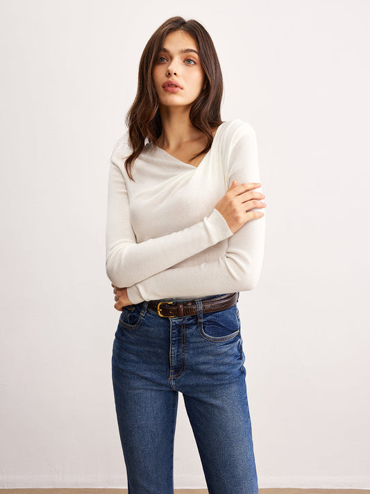 Wool Blend Pleated Knit Blouse