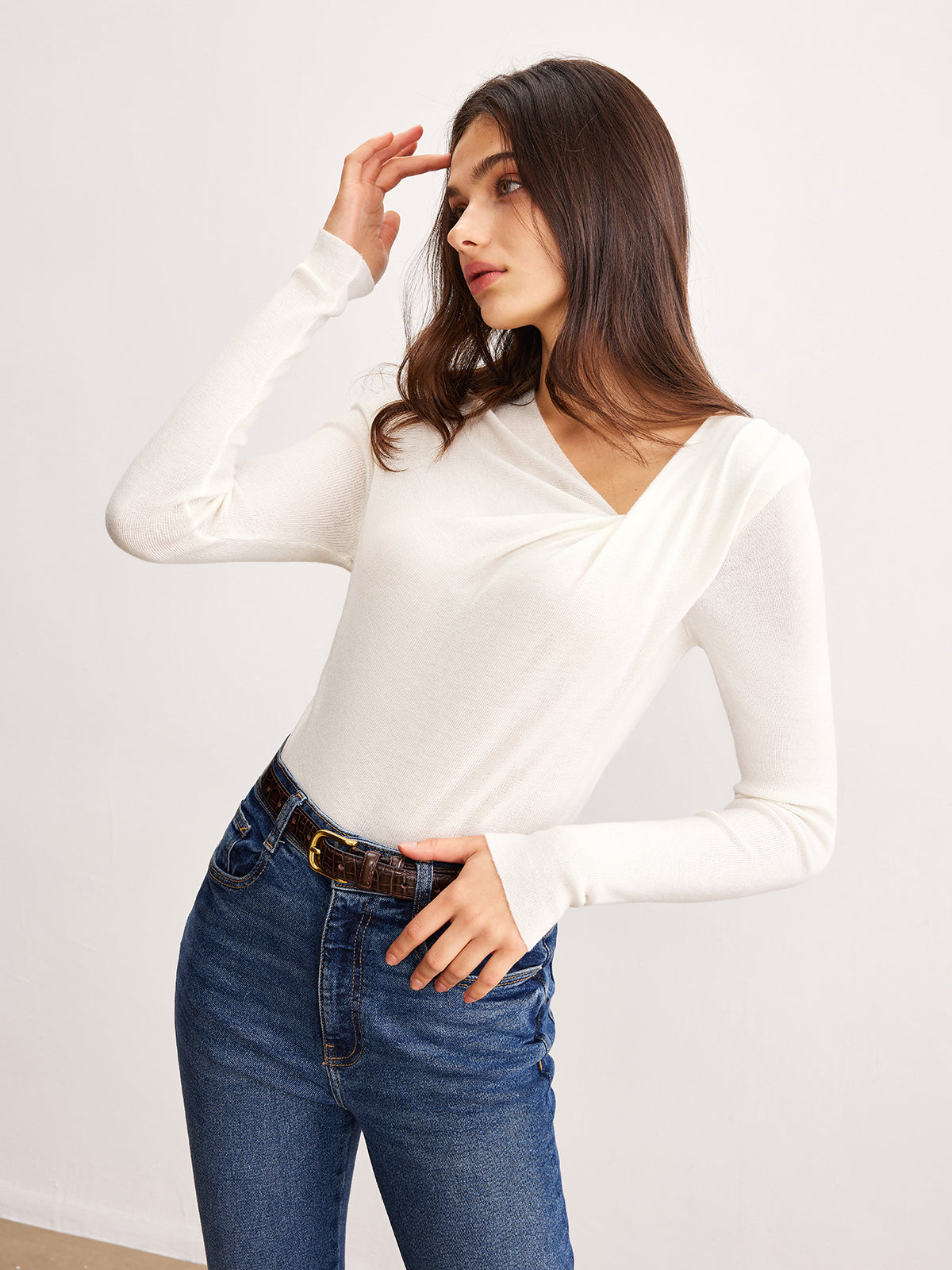 Wool Blend Pleated Knit Blouse