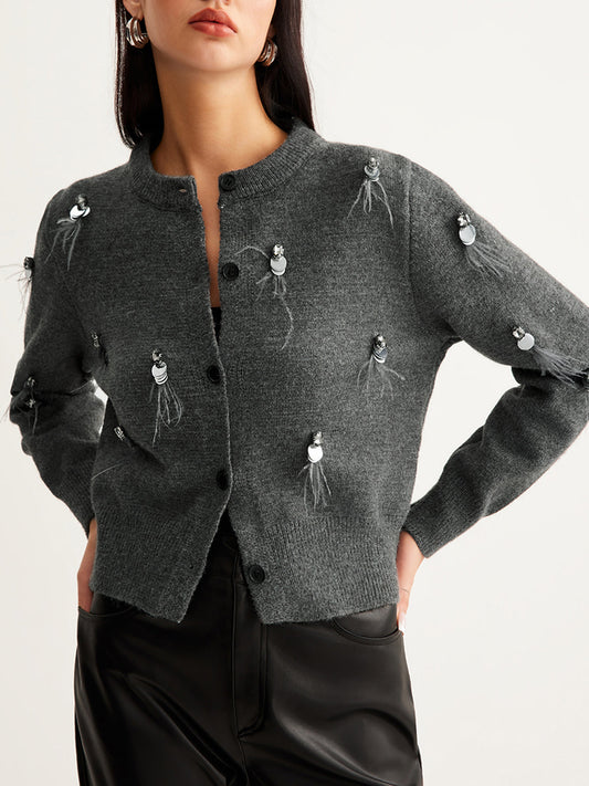 Eğlence Butonu Payetli Hırka