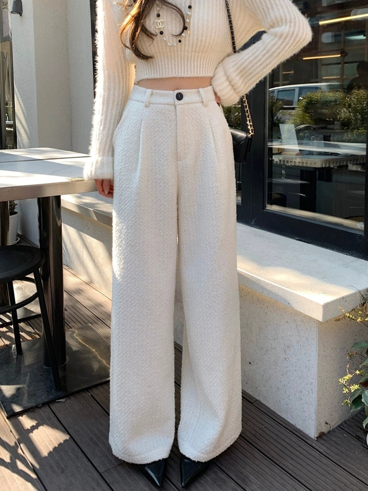 Yün Karışımı Tweed Pantolonlar