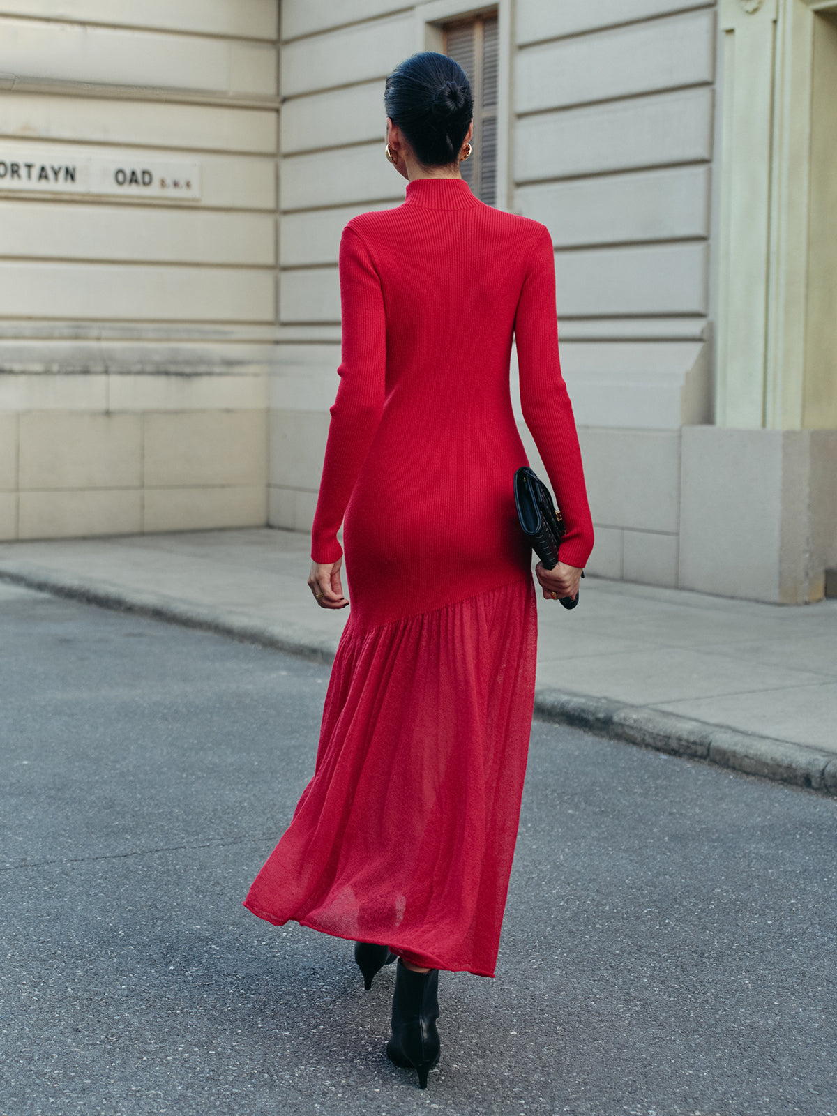 High Neck Pleated Panel Dress