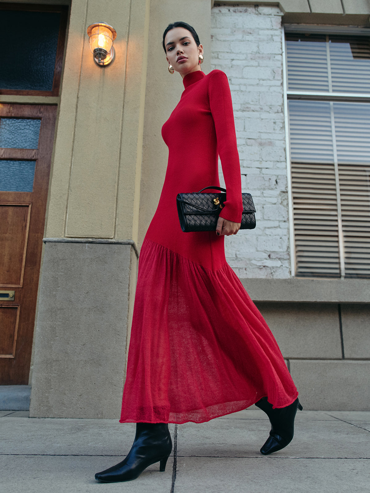 High Neck Pleated Panel Dress