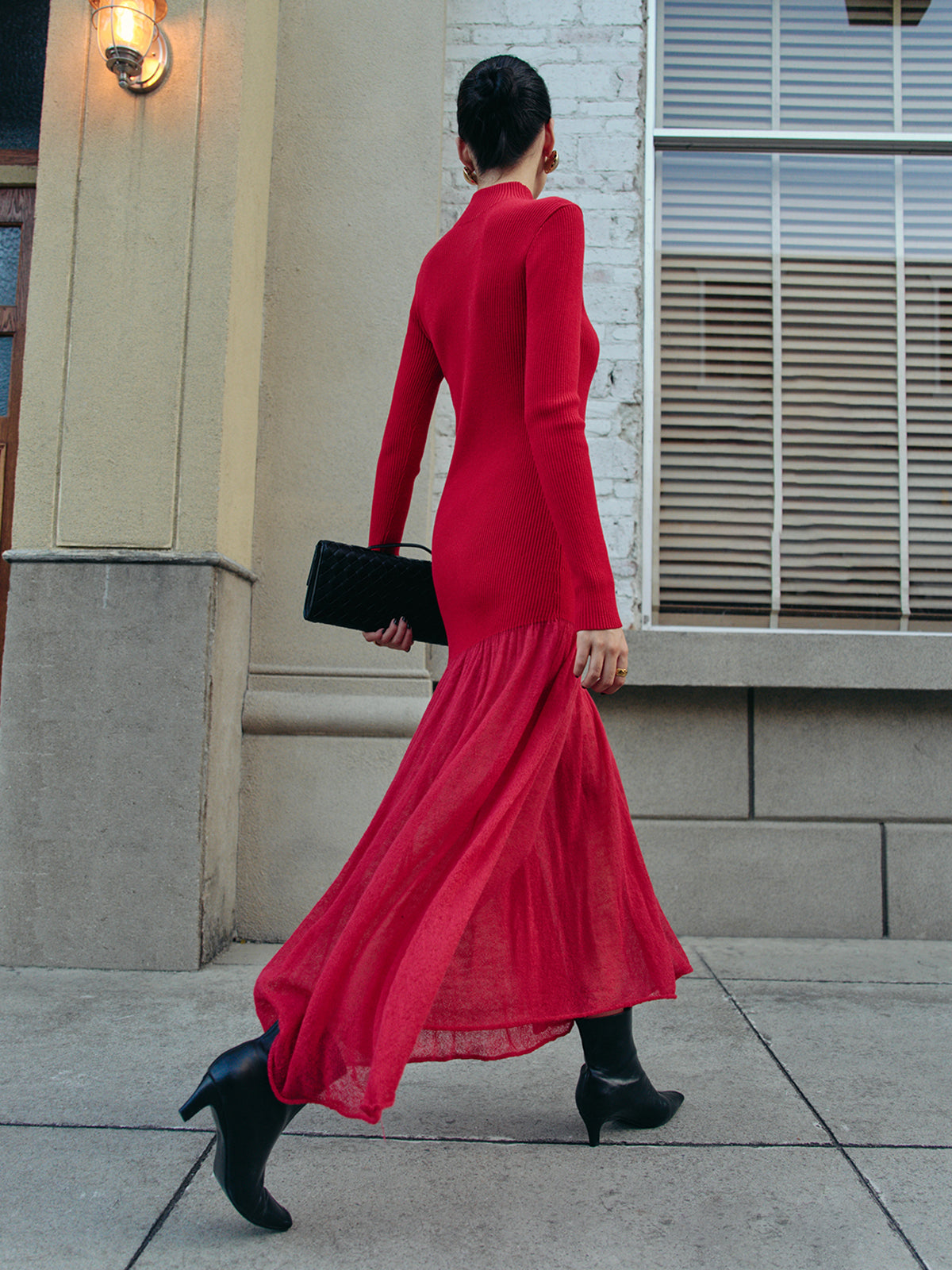 High Neck Pleated Panel Dress