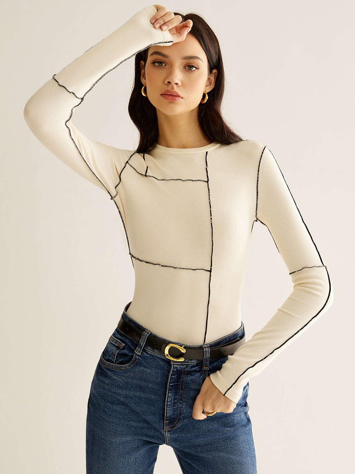 Çeşitli Kontrast Boru Detaylı T-Shirt