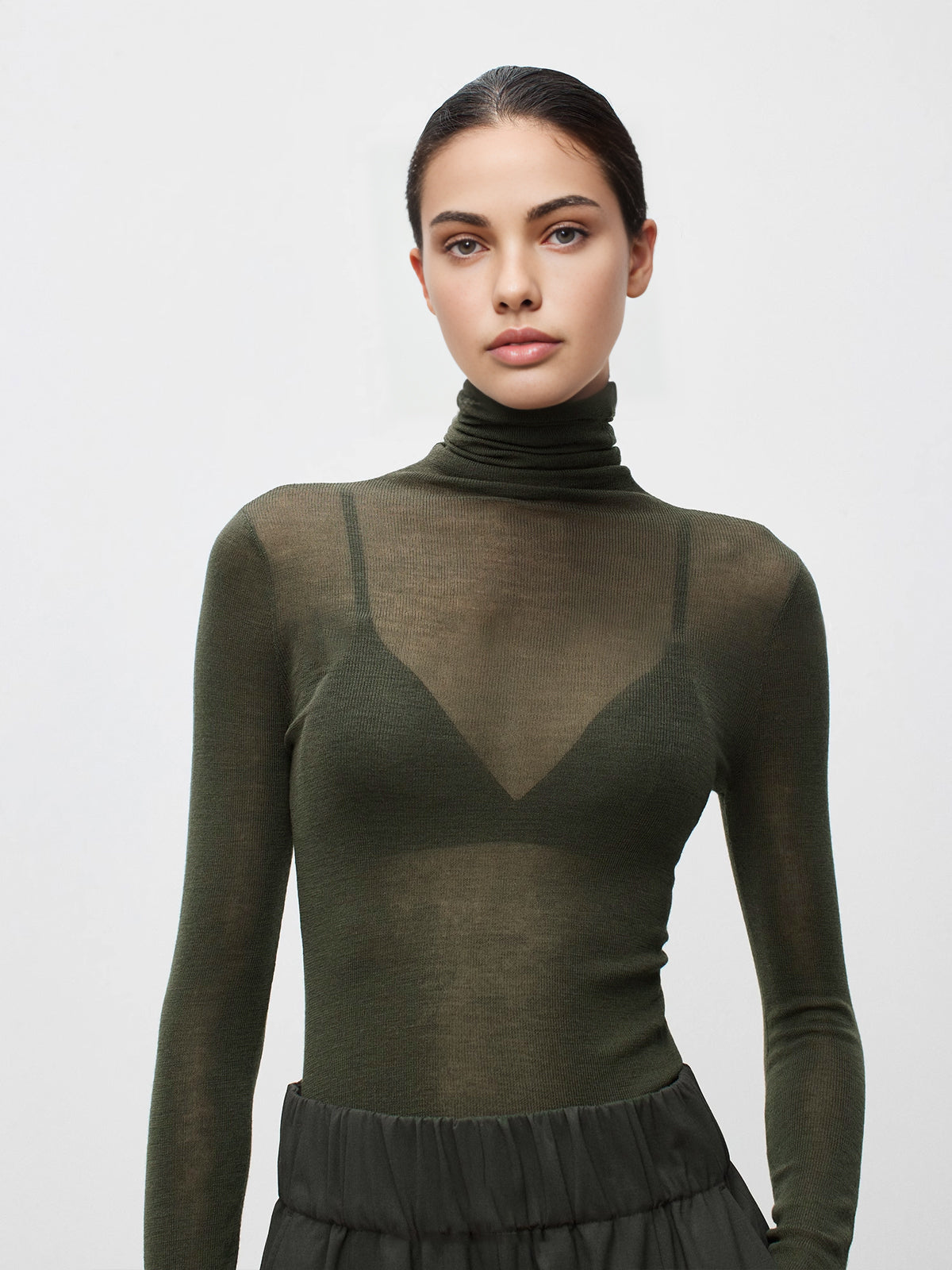 Wool Blend High Neck Transparent Sweater