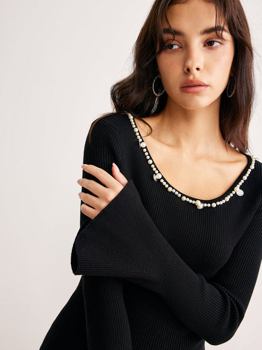 İncili Kenar Detaylı Geniş Mont Sıfır Yaka Kazak