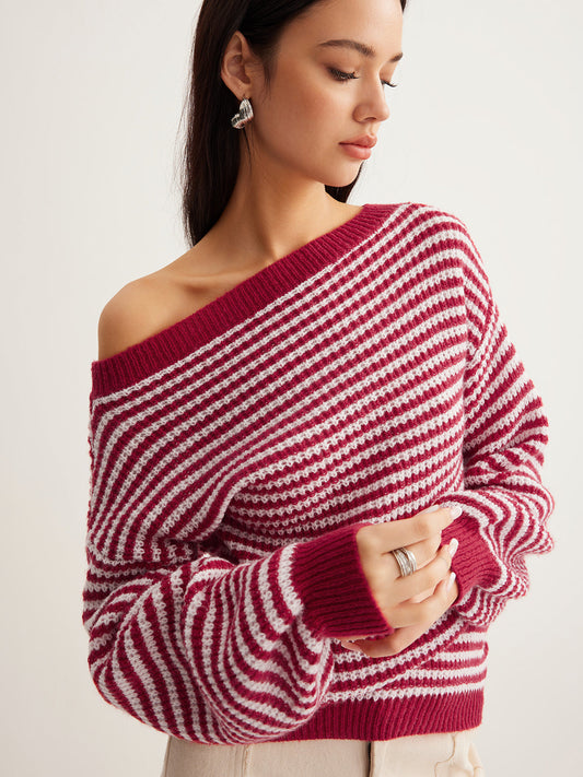 Çizgili Kontrast Kısmı Süveter