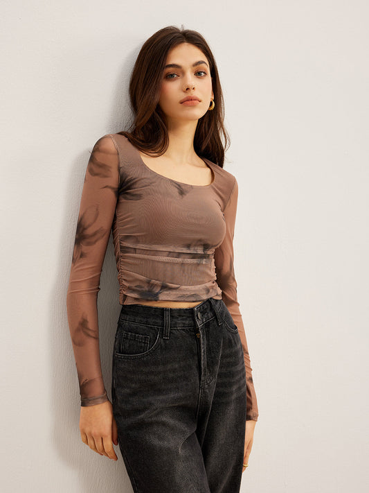 Süet Desenli Kafes Tişört