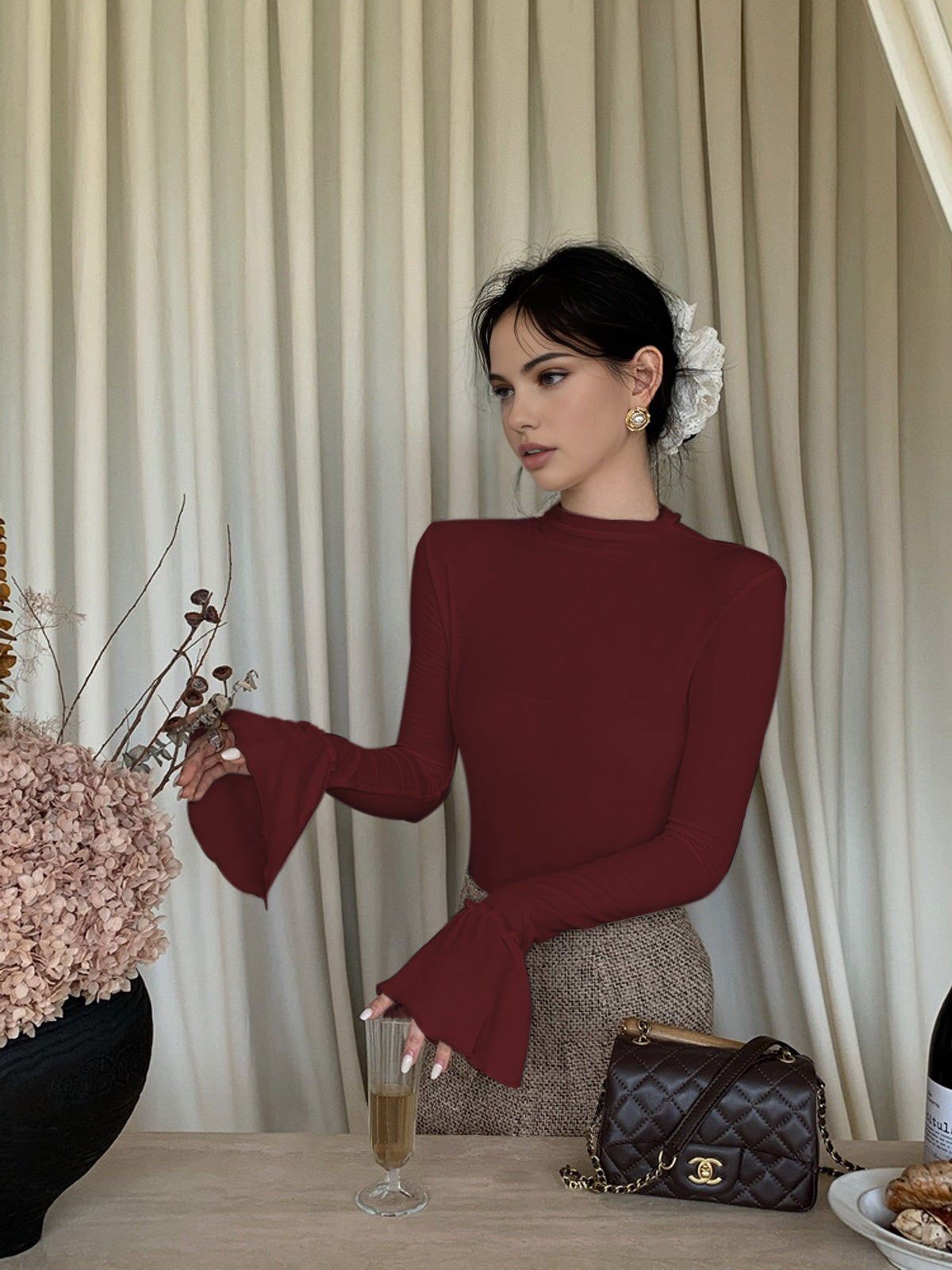 Sade Ruffle-Dizlik Jersey Üst