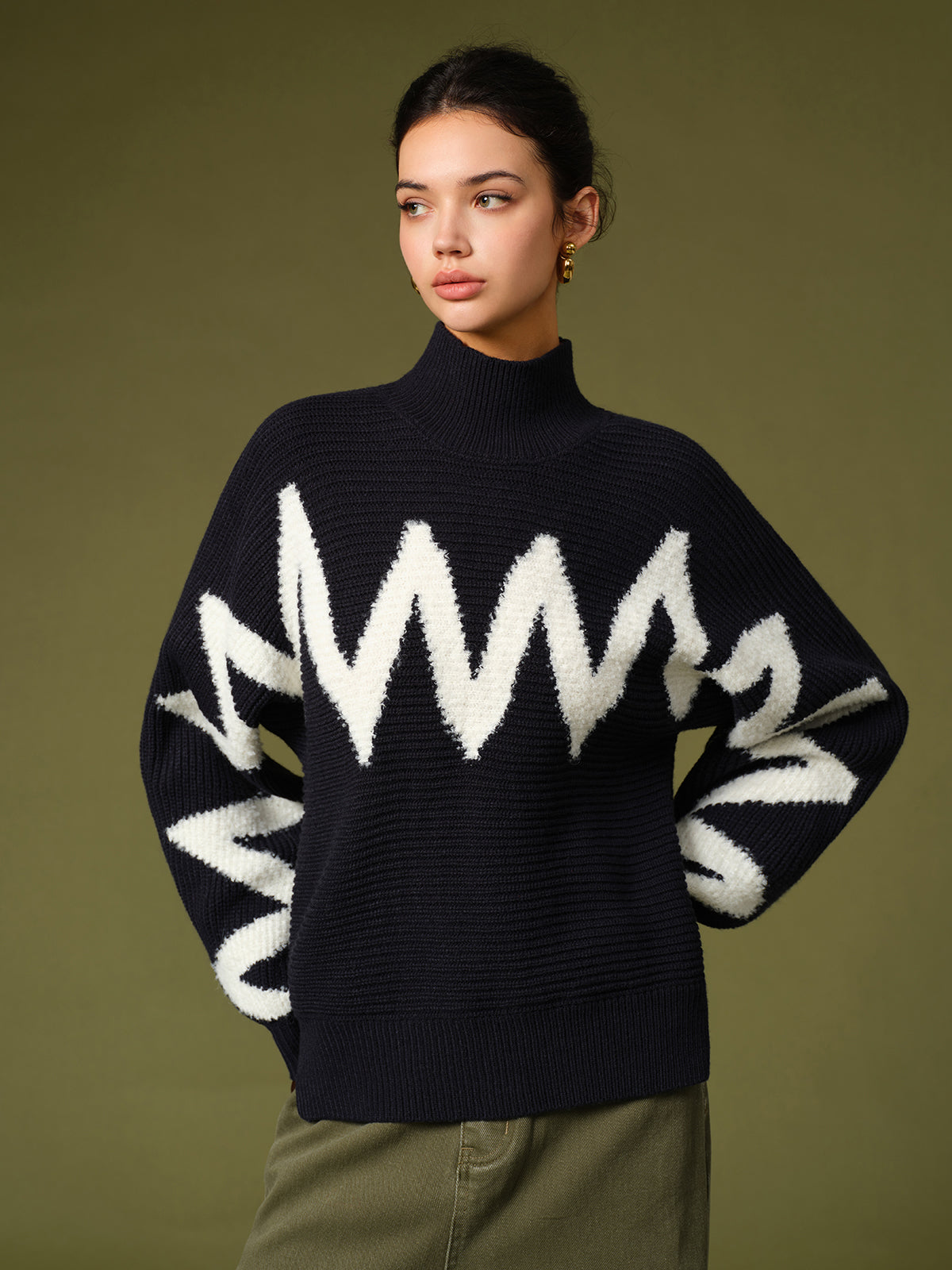 Mock Neck Kontrast Kenar Triko