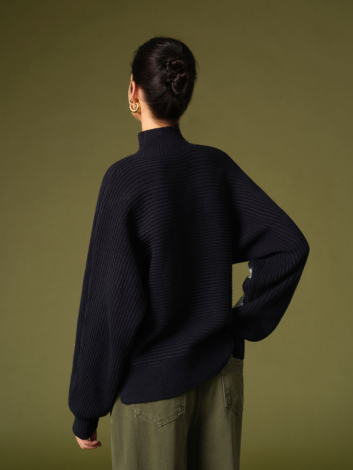 Mock Neck Kontrast Kenar Triko