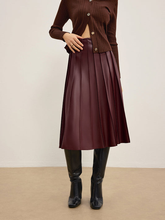 Suni Deri Fırfırlı Midi Etek