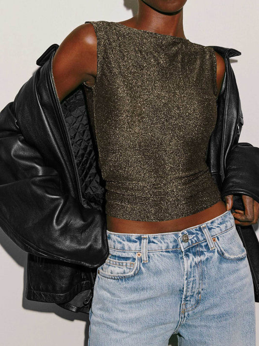 Şık Purl Kısa Kolsuz Üst