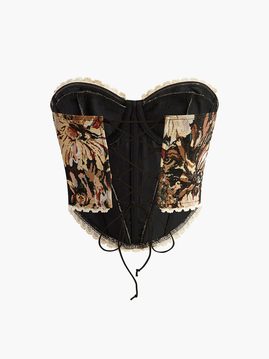Retro Printed Structured Cord Corset