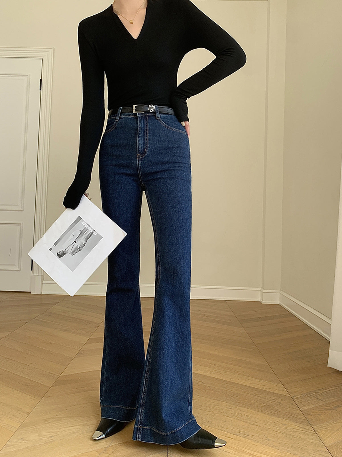 Kemer Olmadan İspanyol Paça Slim Denim Jeans