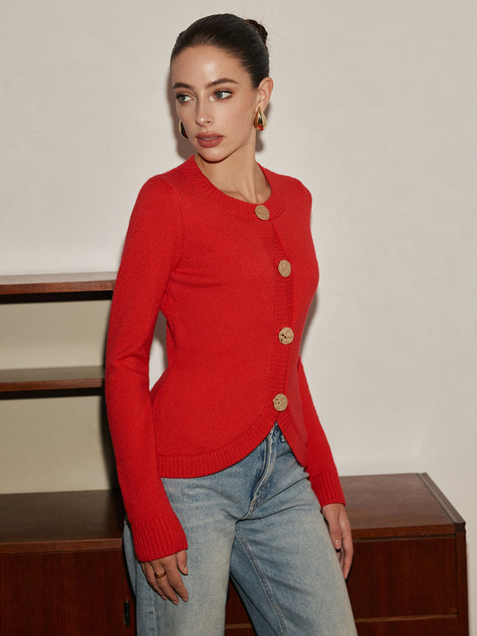 Chic Metal Button Split Cardigan