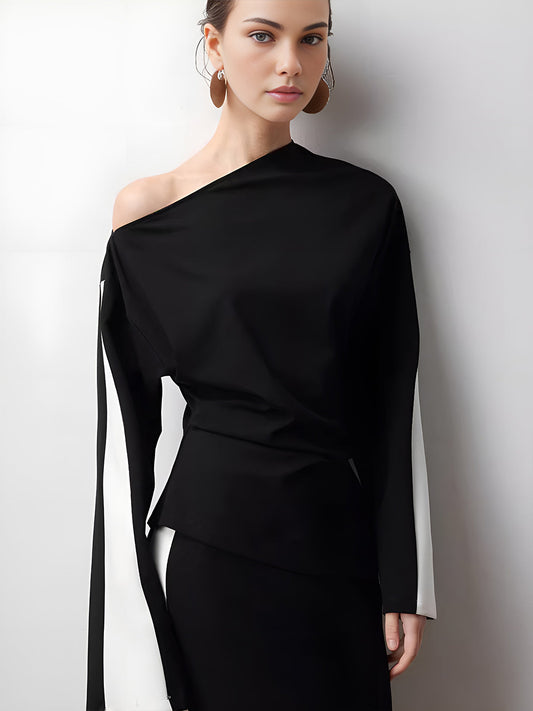 Asimetrik Renk Bloklu Jarse Tişört