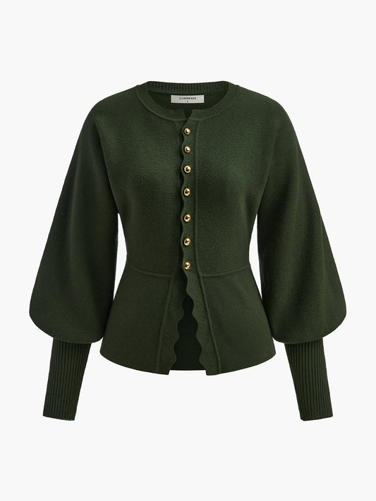 Koyun Kolu Dalga Kenar Dikişli Triko Üst