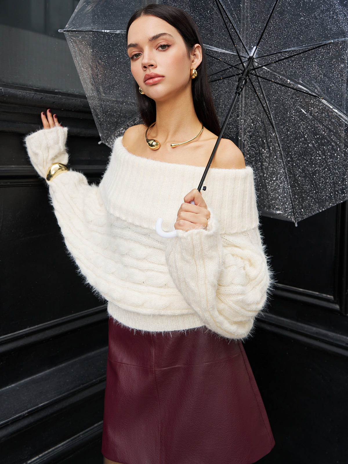 Romantik Off-Shoulder Dönüşlü Kazak