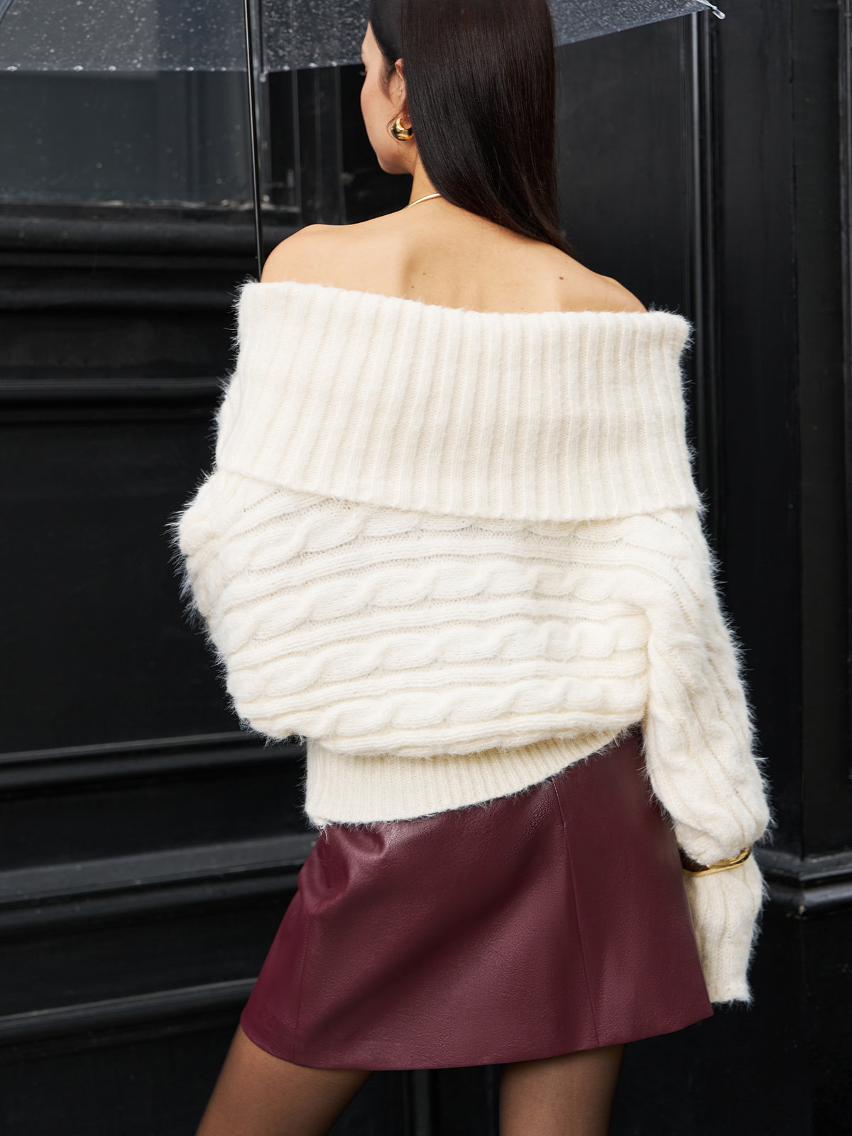 Romantik Off-Shoulder Dönüşlü Kazak