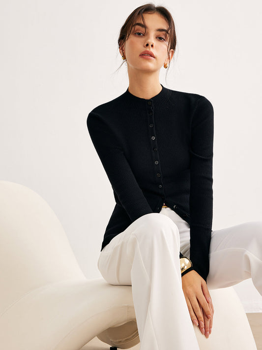 Düğme Kapalı İnce Örgü Üst