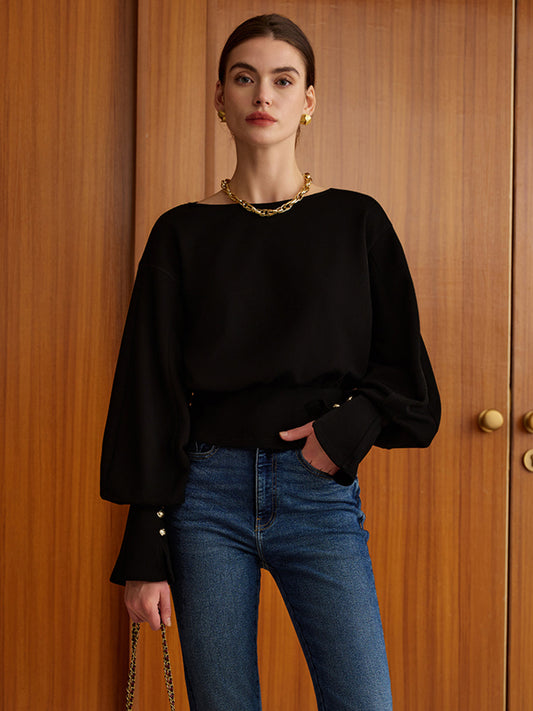 Büzgülü Kolları Olan Polar Sweatshirt