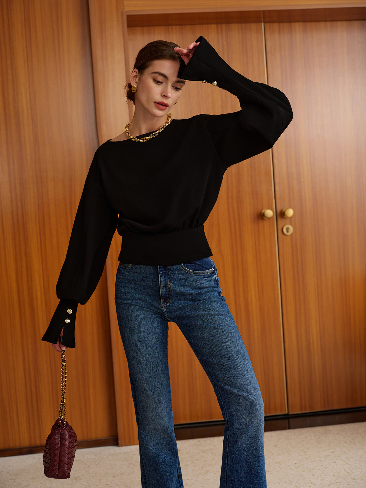 Büzgülü Kolları Olan Polar Sweatshirt