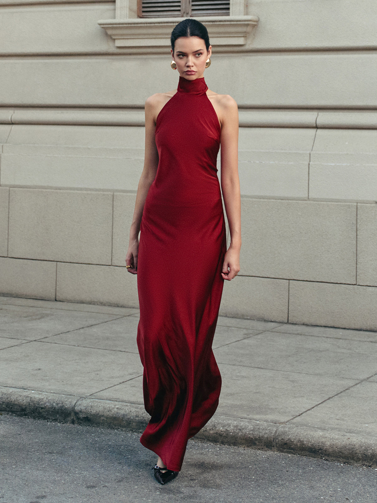 Backless Satin Halter Elbise