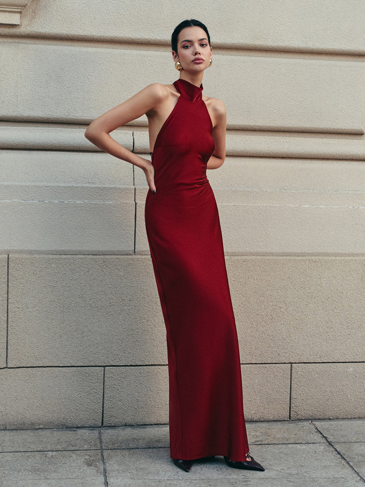 Backless Satin Halter Elbise