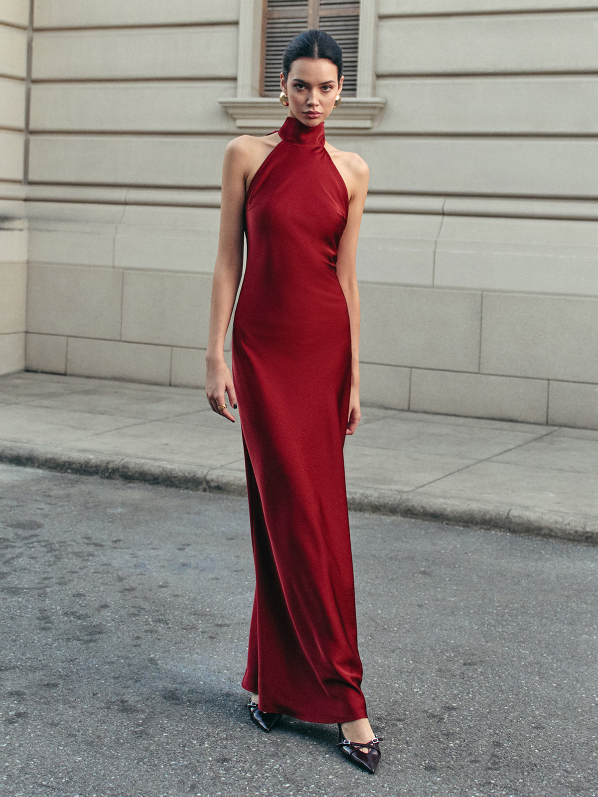 Backless Satin Halter Elbise