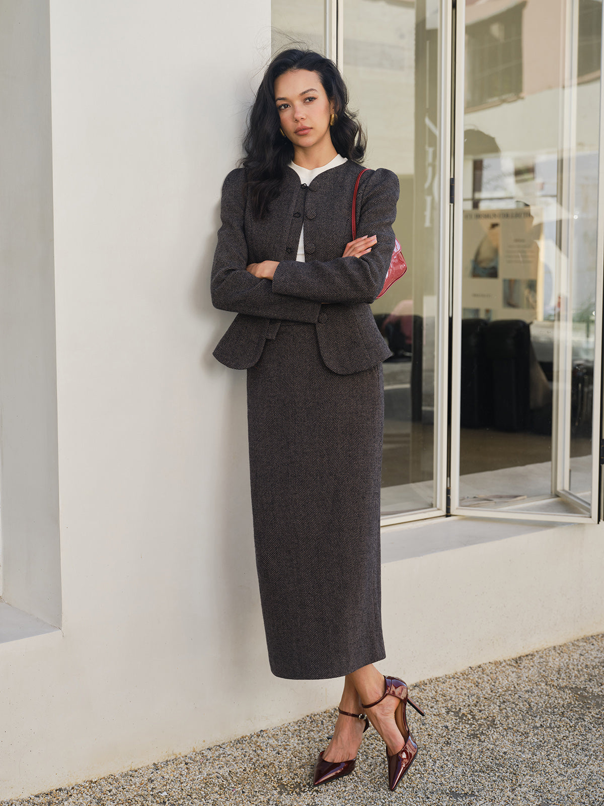 Chevron Düğme İnce Blazer