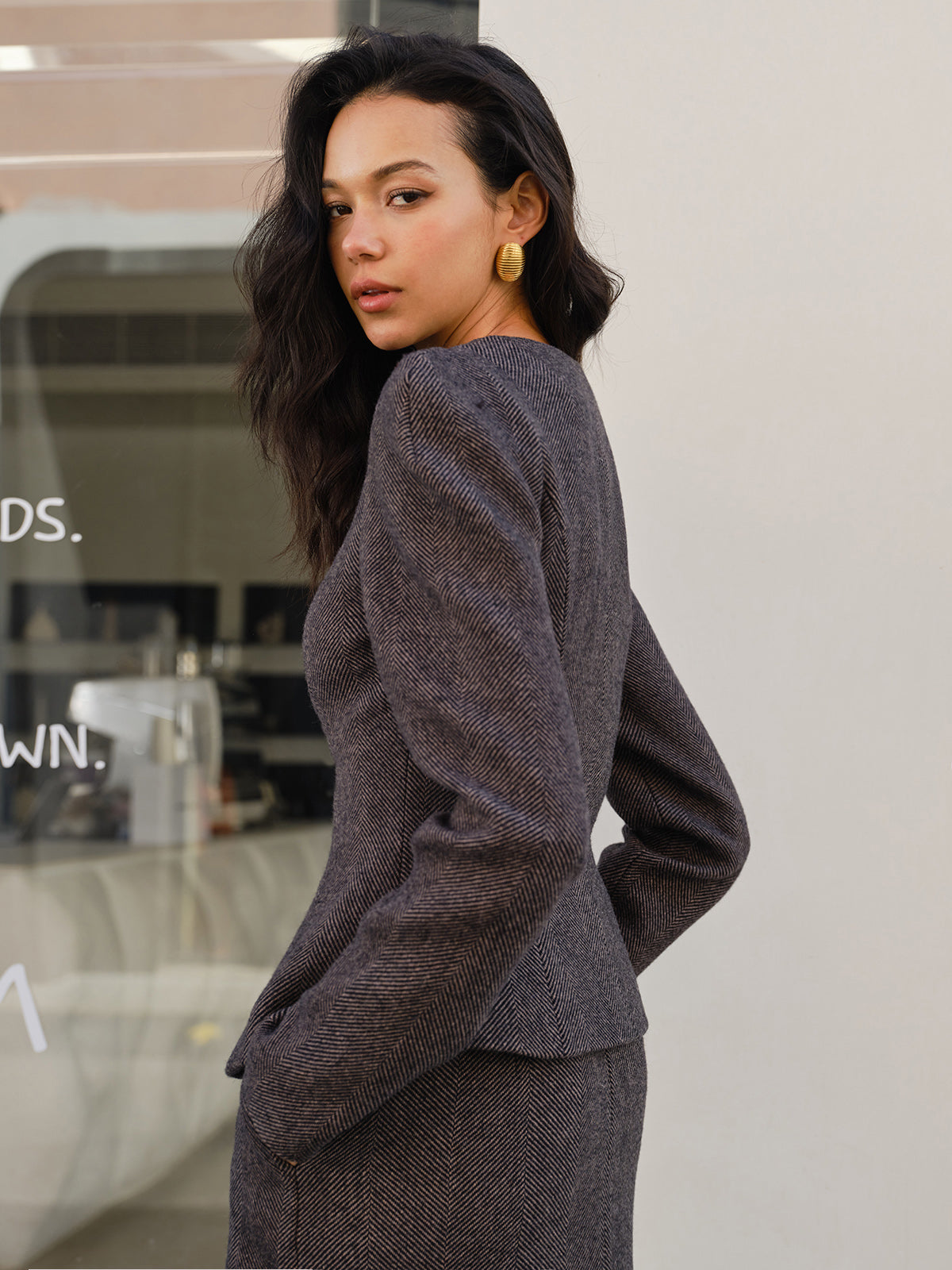 Chevron Düğme İnce Blazer