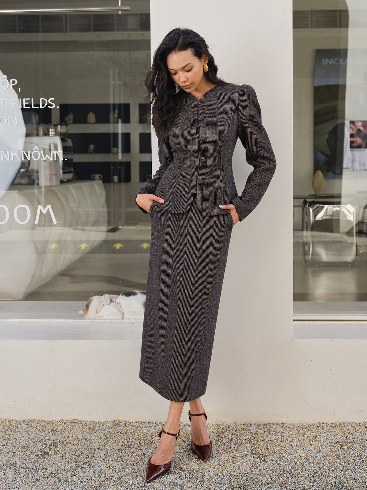 Chevron Düğme İnce Blazer
