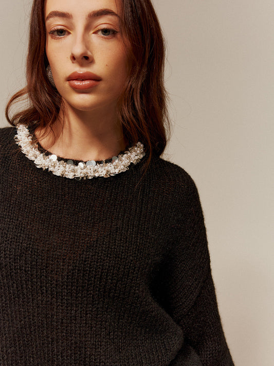 Taşlı Dekoratif Rahat Kazak