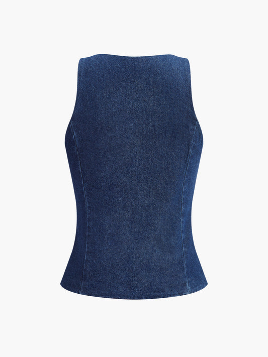 Düğme Kapalı Denim Yelek