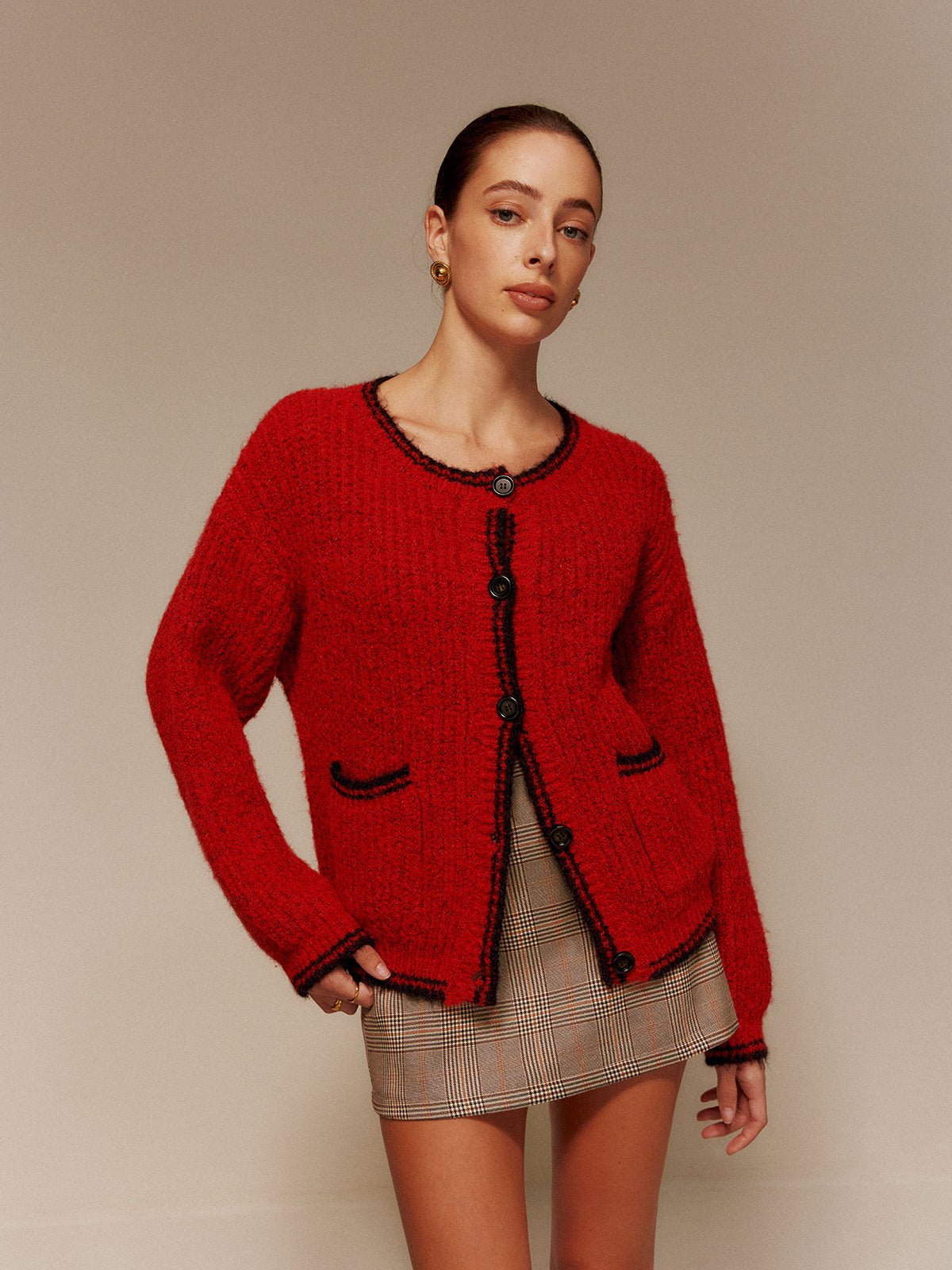Contrast Trim Cepli Düğmeli Hırka