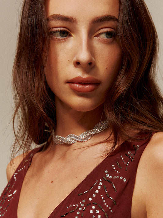 Rhinestone Twist Choker Kolye