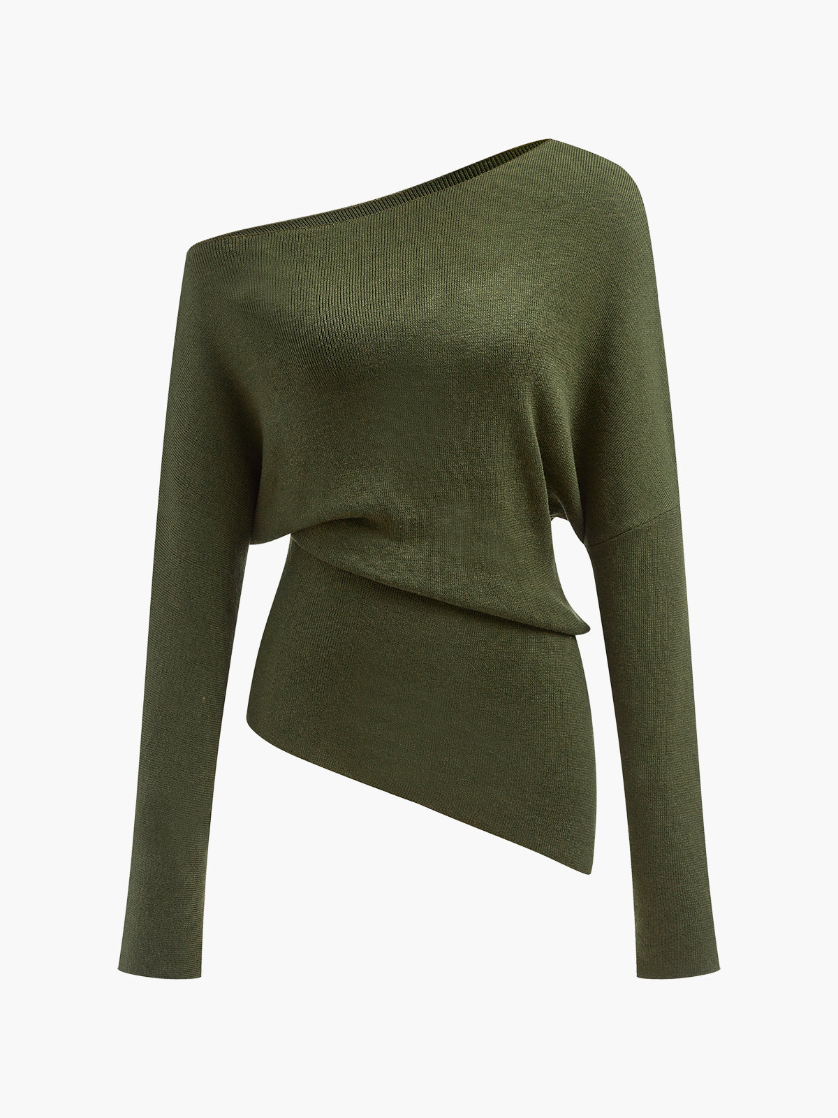 Wool Blend Asymmetric Collar Knit Blouse