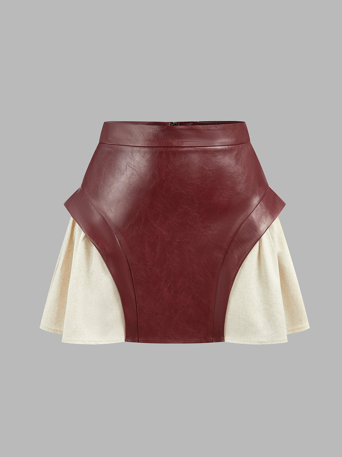 Color Block Faux Leather Mini Skirt