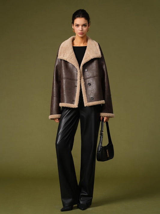 Yün İçlik PU Deri Sıcak Ceketler