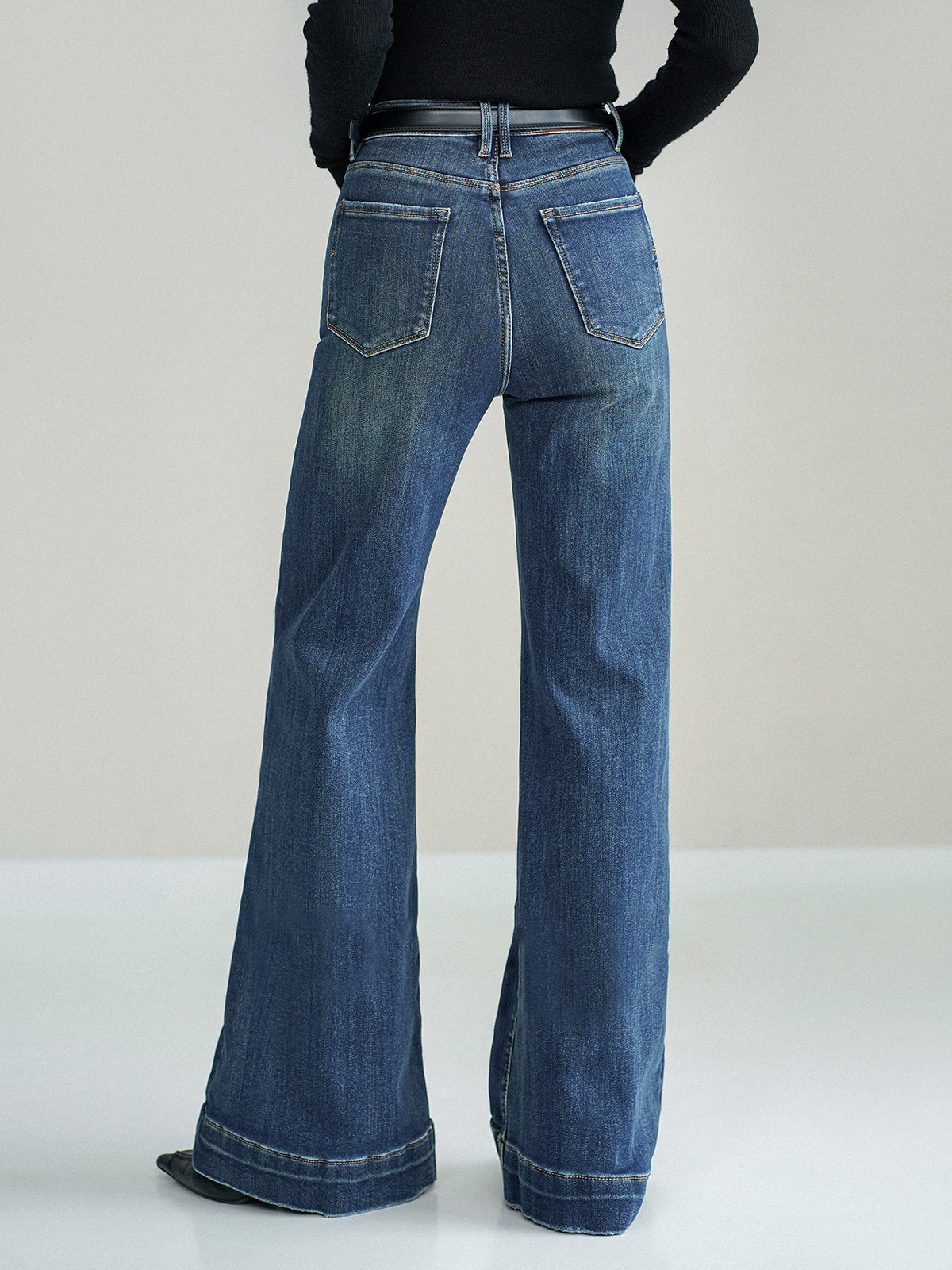 Kemer Olmadan Orta Bel Bootcut Kot Pantolon