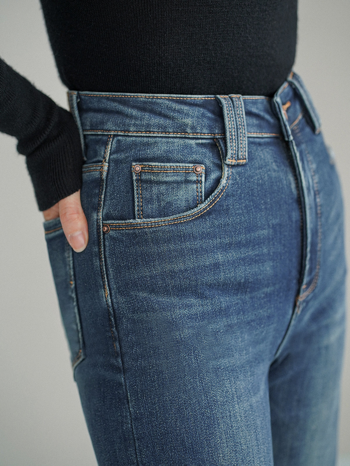 Kemer Olmadan Orta Bel Bootcut Kot Pantolon