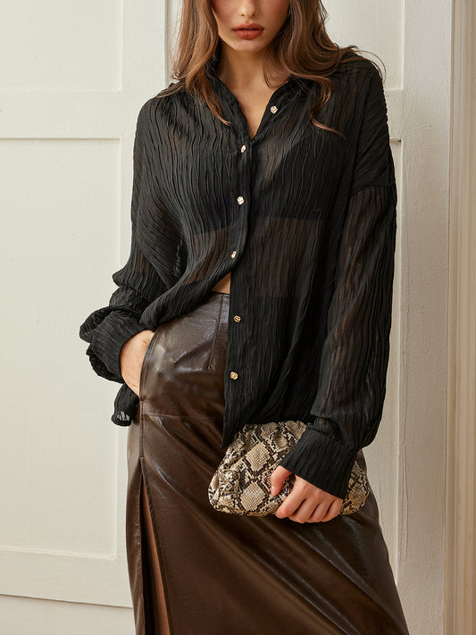 Yarım Şeffaf Düğmeli Polo Tişört