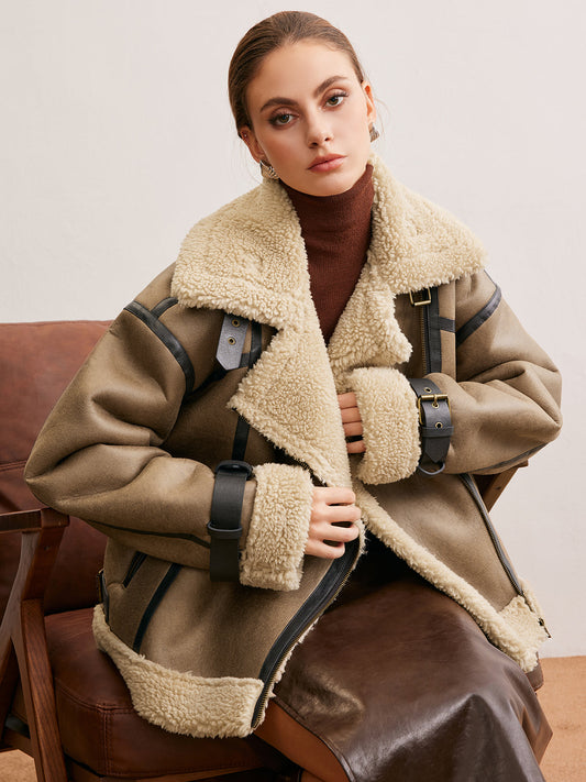 Suni Deri Fermuarlı Teddy Palto